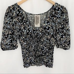 NWT Free People Smocked Floral Shirt XS